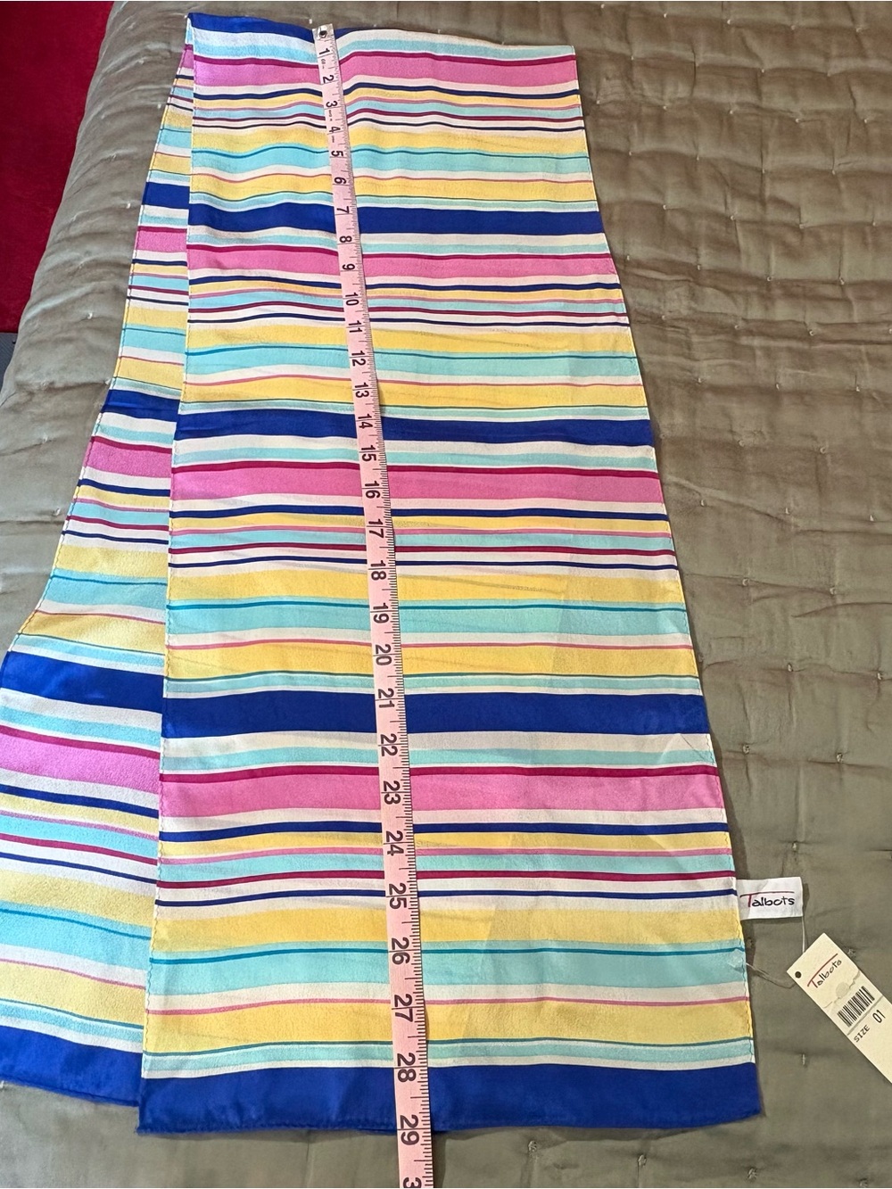 Talbots Silk Striped Neck Scarf - Pink, Blue, Yellow, White, NWT - Picture 4 of 7